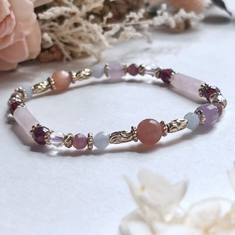 自信人緣 橙月光石 粉晶 石榴石 海藍寶 天然水晶手鏈