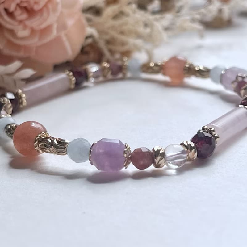 自信人緣 橙月光石 粉晶 石榴石 海藍寶 天然水晶手鏈