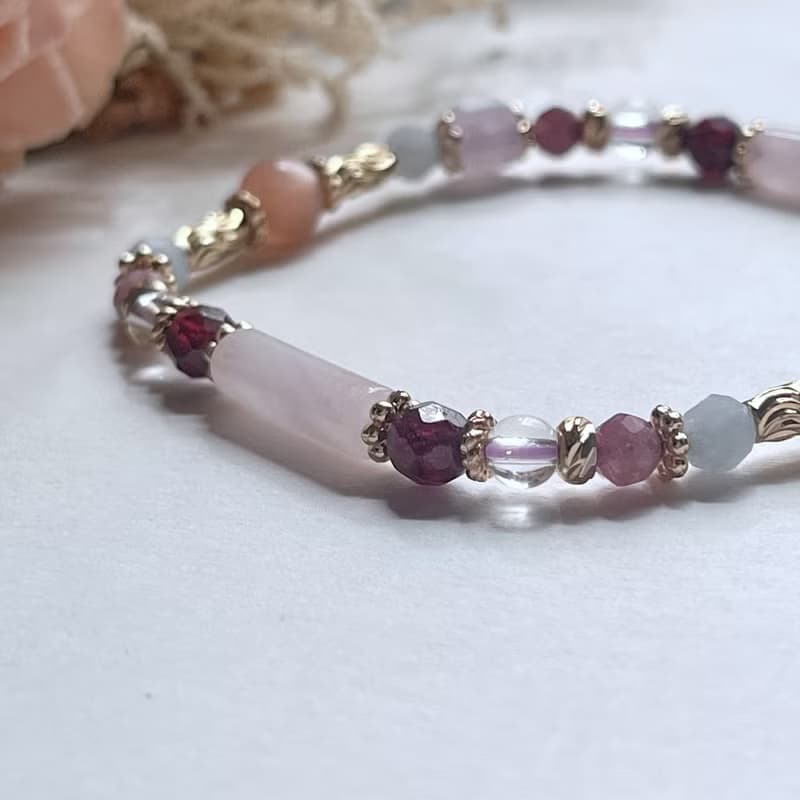 自信人緣 橙月光石 粉晶 石榴石 海藍寶 天然水晶手鏈