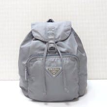 絕版古董品 Prada 銀灰色銀標雙肩包 後背包 背囊 中古包 二手包