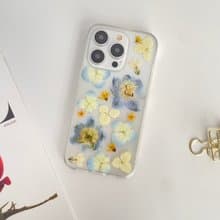天然藍白色真花手機殼 適用於iPhone 16 Pro Max Samsung S25 A35