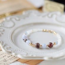 夢。彼得石 藍紋瑪瑙 天使石 白月亮石 14K配件 天然石水晶手鍊