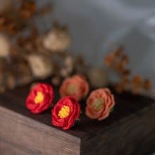 【山茶花】 耳環 微鉤 針織 花 耳飾 耳夾 手作 新年 過年