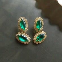 Vintage Jewelry 西洋古董飾品 綠馬眼 蛋面 對稱 氣質 針式耳環