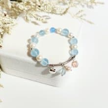 氣質清新 - 天然海藍寶/白珍珠水晶手鍊