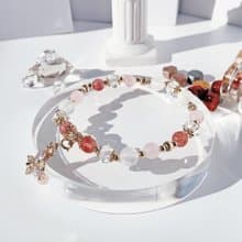 草莓晶 粉晶 月光石 白水晶 14k包金 天然水晶手鍊