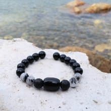 水晶【超強能量 】黑白瑪瑙. 黑髮晶. 火山石.黑曜石 手鍊