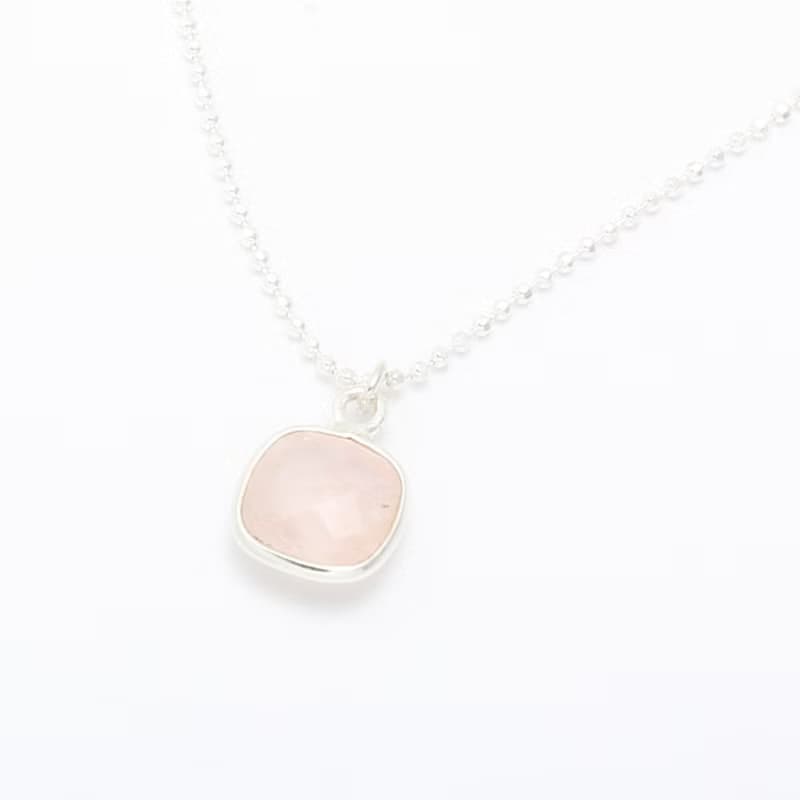 【Angel & Me】方形 粉晶 Rose Quartz s925 純銀 項鍊 生日禮物