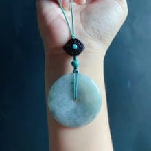 天然緬甸玉翡翠 烏雞 綠底 平安扣 黑檀木 綠松 包掛 手機掛 禮物