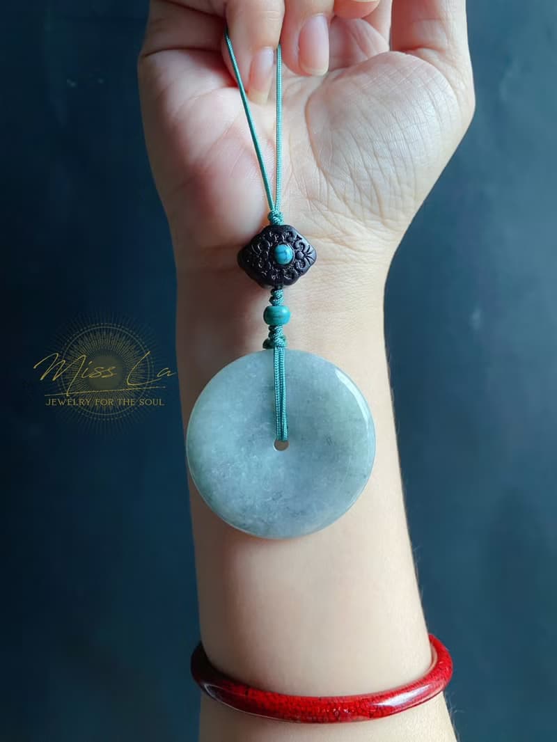 天然緬甸玉翡翠 烏雞 綠底 平安扣 黑檀木 綠松 包掛 手機掛 禮物