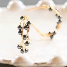 【受注製作】K14gf Swarovski Pearl Silver Black Twist  Pierced Earrings 【gift box】