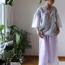 紫霞仙子 天絲混紡 薄紗短袖刺繡上衣 柔軟垂順有型 中式融合北歐