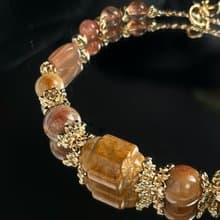 開運能量 珊瑚玉 太陽石 黑金超七 天然水晶手鏈