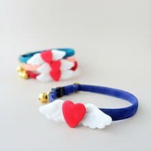 Safety collar and winged heart (detachable), Valentines Cat collar, 4 colors