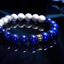 【青花白地】青金石×白松石×六字真言金飾水晶手鍊 開運辟邪