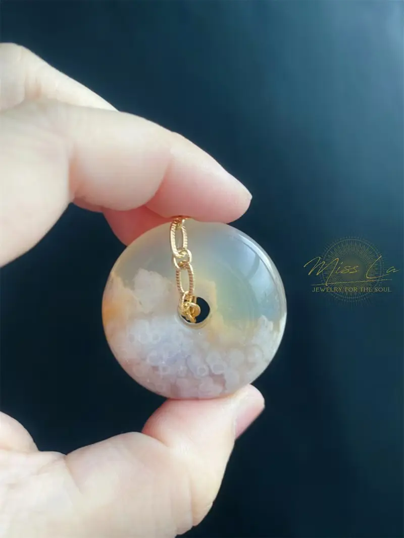 櫻花瑪瑙 厚庄 平安扣 透白小花 禮物 飾品 包掛 項鍊 生日