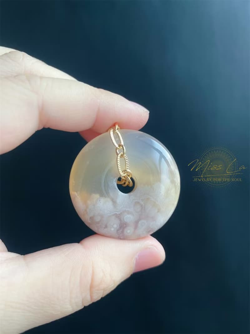 櫻花瑪瑙 厚庄 平安扣 透白小花 禮物 飾品 包掛 項鍊 生日