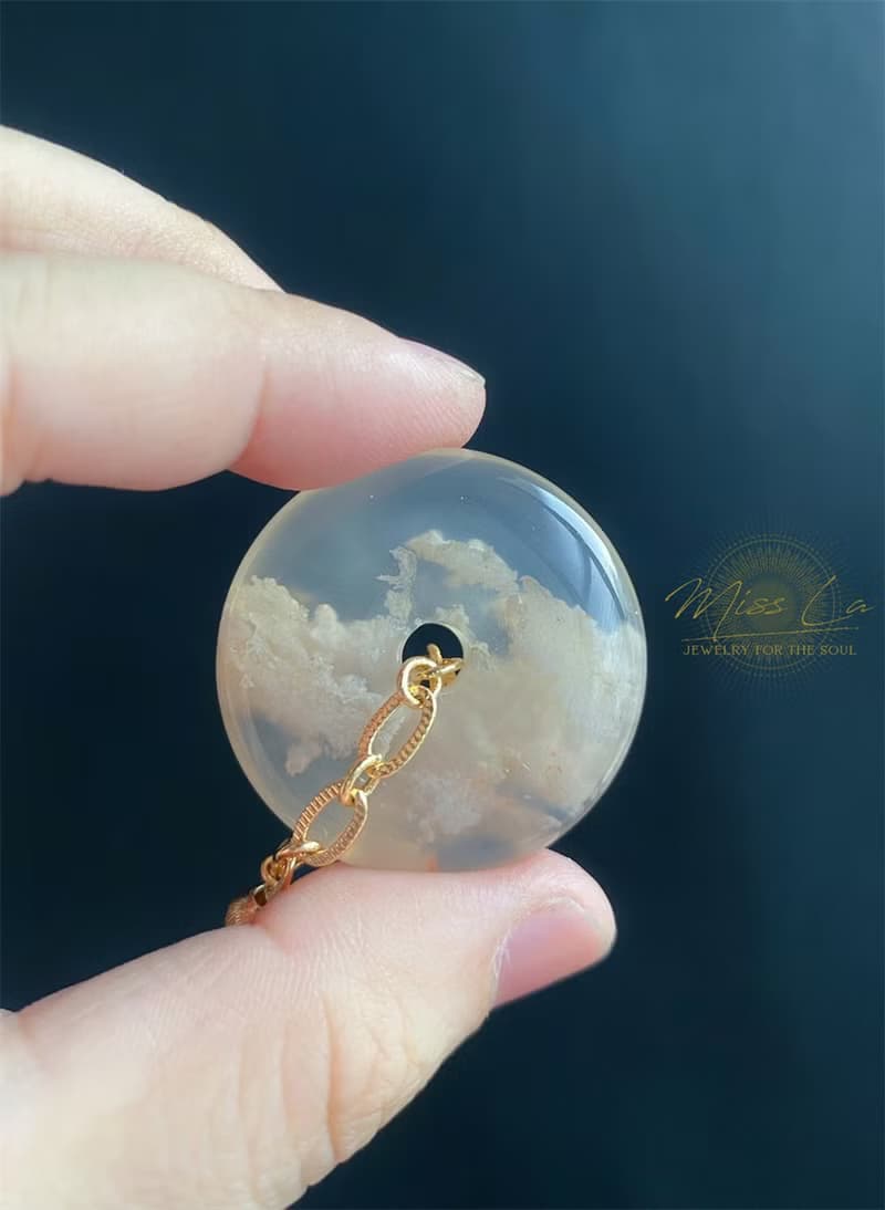 櫻花瑪瑙 厚庄 平安扣 透白小花 禮物 飾品 包掛 項鍊 生日