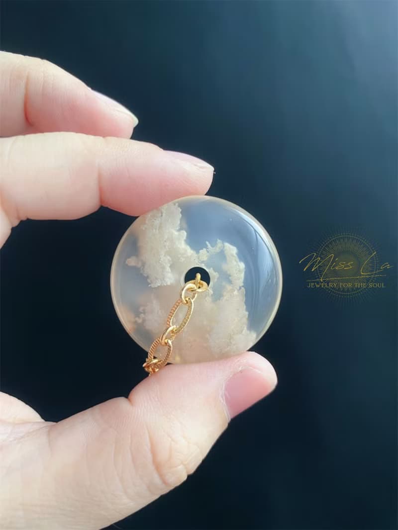 櫻花瑪瑙 厚庄 平安扣 透白小花 禮物 飾品 包掛 項鍊 生日