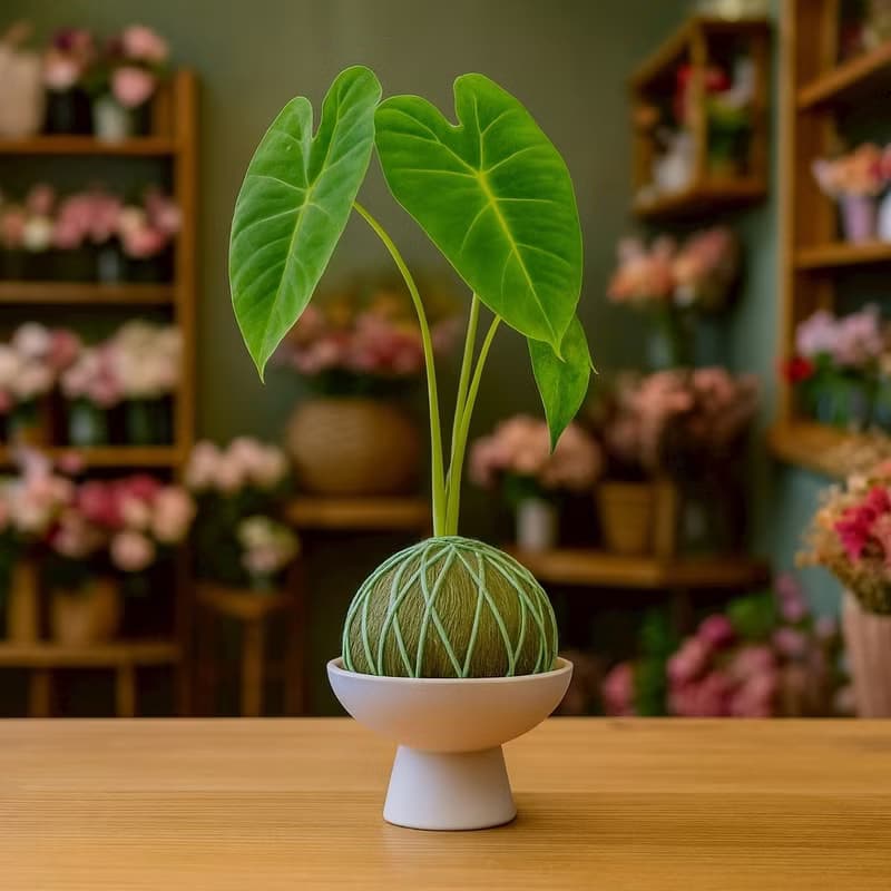 苔球植物 絨葉觀音蓮純綠苔球加磨砂高腳缽 苔球 苔玉 禮物 送禮