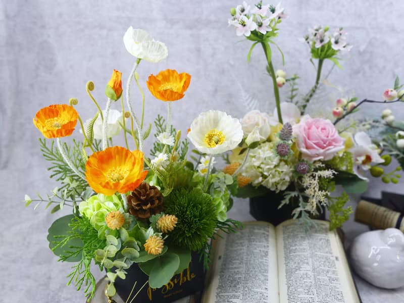 春日微風橘白虞美人紙袋花禮/擬真花/婚禮/居家/花禮/佈置/美化