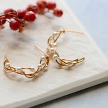 【受注製作】14kgf Swarovski Pearl Twist Pierced Earrings 【gift box】
