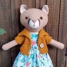 Beige puma girl, handmade stuffed doll, wool cougar plush toy