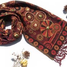 喀什米爾Cashmere/水煮羊毛披肩/針織圍巾/刺繡圍巾/羊絨披巾-花