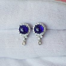 Natural Blue Sapphire Earrings Sterling Silver 925 with Whitegold Plated.