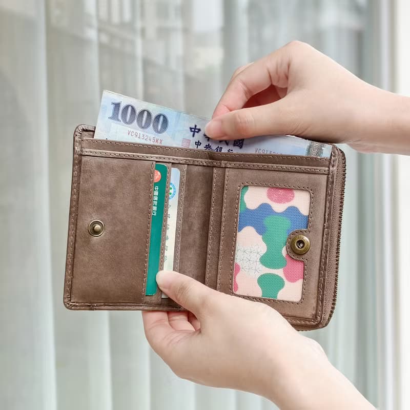【24hr快速出貨】簡約真皮ㄇ字型拉鍊短夾-074350 五色 錢包