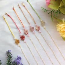 Six Cats 天然阿拉善 精雕櫻花 蠟繩編織 14K注金 手鍊 禮物