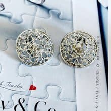vintage jewelry  亮色簍空纏枝盤型 夾式耳環