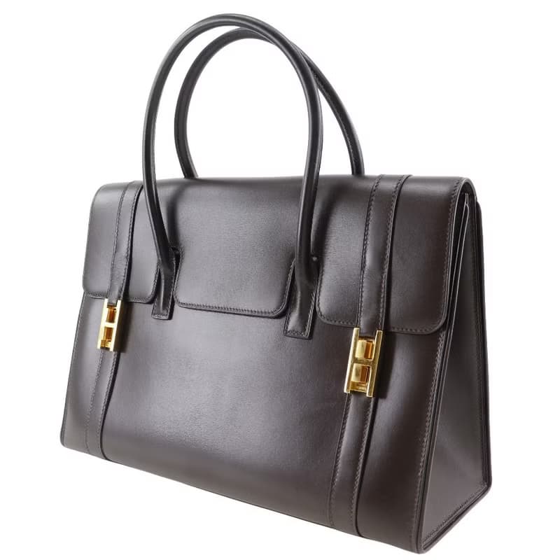 【日本直送】エルメス HERMES ドラッグ30 ハンドバッグ ボックスカーフ 茶 レディース【中古】