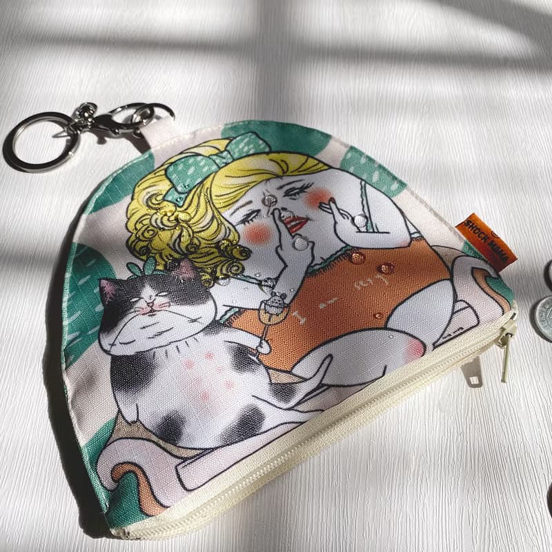 豬鼻女與貓 真皮卡套零錢包