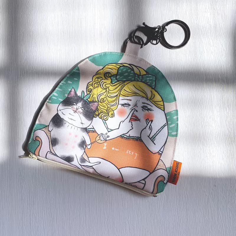 豬鼻女與貓 真皮卡套零錢包