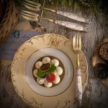 法國Art Nouveau時期花卉線條紋飾 纯銀柄黃銅蛋糕叉