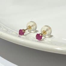 【K14 GOLD RUBY】14金 3mm 立爪 ルビー ピアス 14KP4  7月誕生石 【SOLID GOLD】