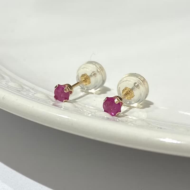 【K14 GOLD RUBY】14金 3mm 立爪 ルビー ピアス 14KP4  7月誕生石 【SOLID GOLD】