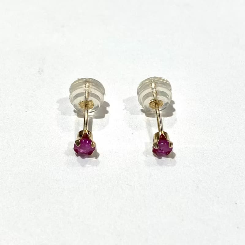 【K14 GOLD RUBY】14金 3mm 立爪 ルビー ピアス 14KP4  7月誕生石 【SOLID GOLD】