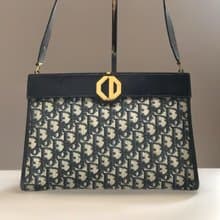 稀有中古二手Dior深藍老花凱莉口金古董包單肩側背孭揹小包手袋