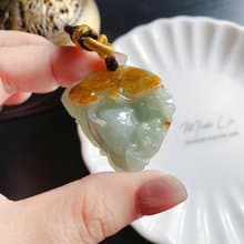 天然緬甸玉翡翠 黃翡 蝙蝠如意 包掛 長壽 禮物 福到 長輩