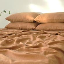 Clay linen sheet set / Flat+fitted sheet+2 pillowcases / Brown bedding