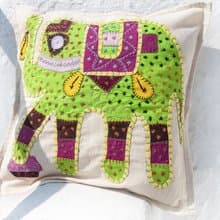 手工刺繡抱枕套 波希米亞抱枕套 民族風抱枕套-熱帶雨林綠色大象