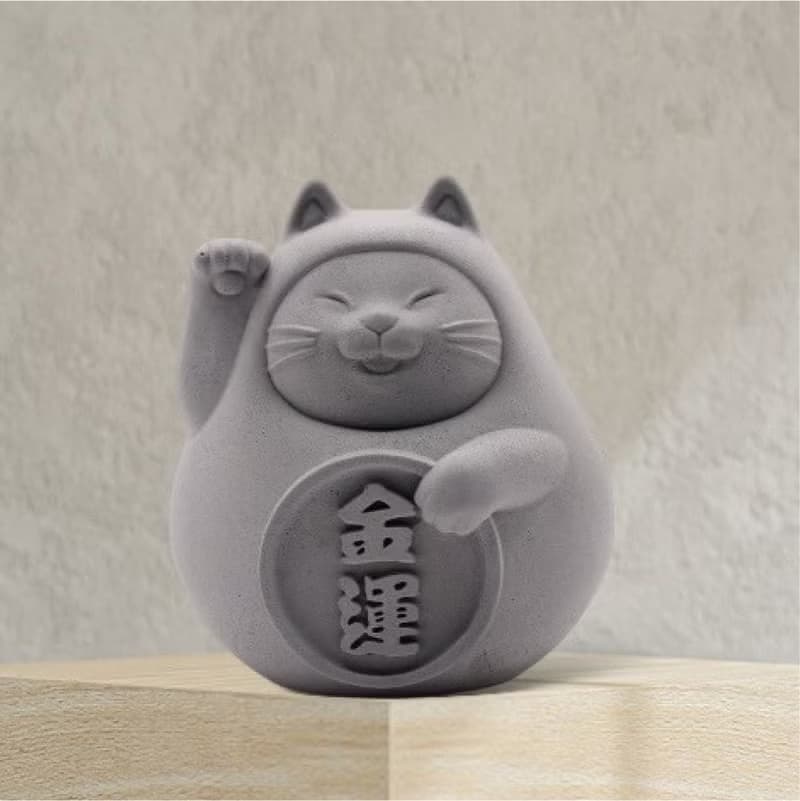 【平安福氣財運到】胖胖招財貓 (中) 清水灰