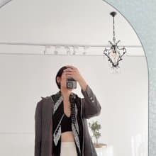 黑白變形蟲點點古董絲巾