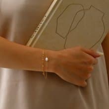 double chain+pearl magnet bracelet GD ニッケルフリーマグネットブレスレット　着脱簡単な淡水パールブレスレット　ゴールド