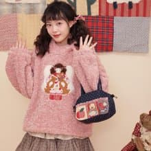 復古少女 毛絨女孩玩偶 貼布刺繡連帽上衣外套