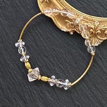 能量原石-雙尖彩虹光閃靈鑽高頻率原石//白水晶  黃銅手鍊