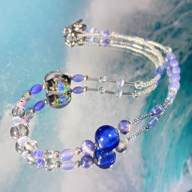 Sea Collection - 'Blue Wave' Glass Craft Heart Necklace