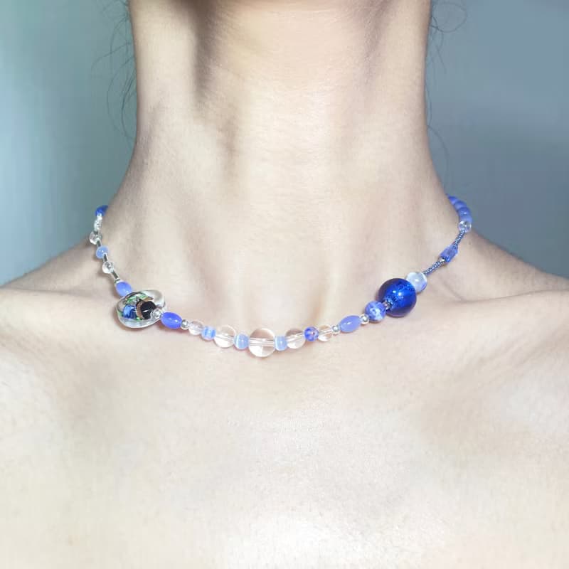 Sea Collection - 'Blue Wave' Glass Craft Heart Necklace
